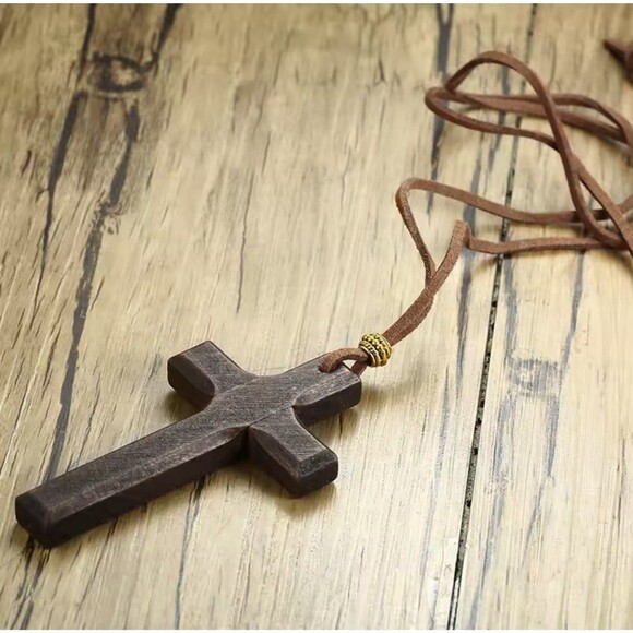 ✝️ Brown Wooden Cross Necklace Adjustable Cord for Men, Women & Children Jesus - Picture 7 of 10